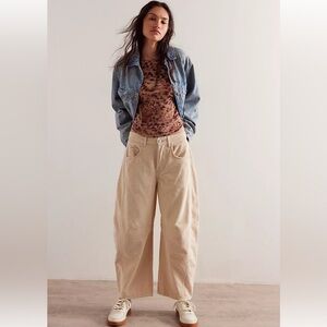 We The Free Corduroy Good Luck Barrel Baggy Boho Pants Cream Natural Size 26